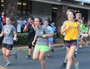 Runners start the annual LIFE walk before students in grades 7-12 walk to Palolo Park. The walk takes place immediately following the LIFE mass and features a morning of games, snacks and lunch, provided by Student Council.