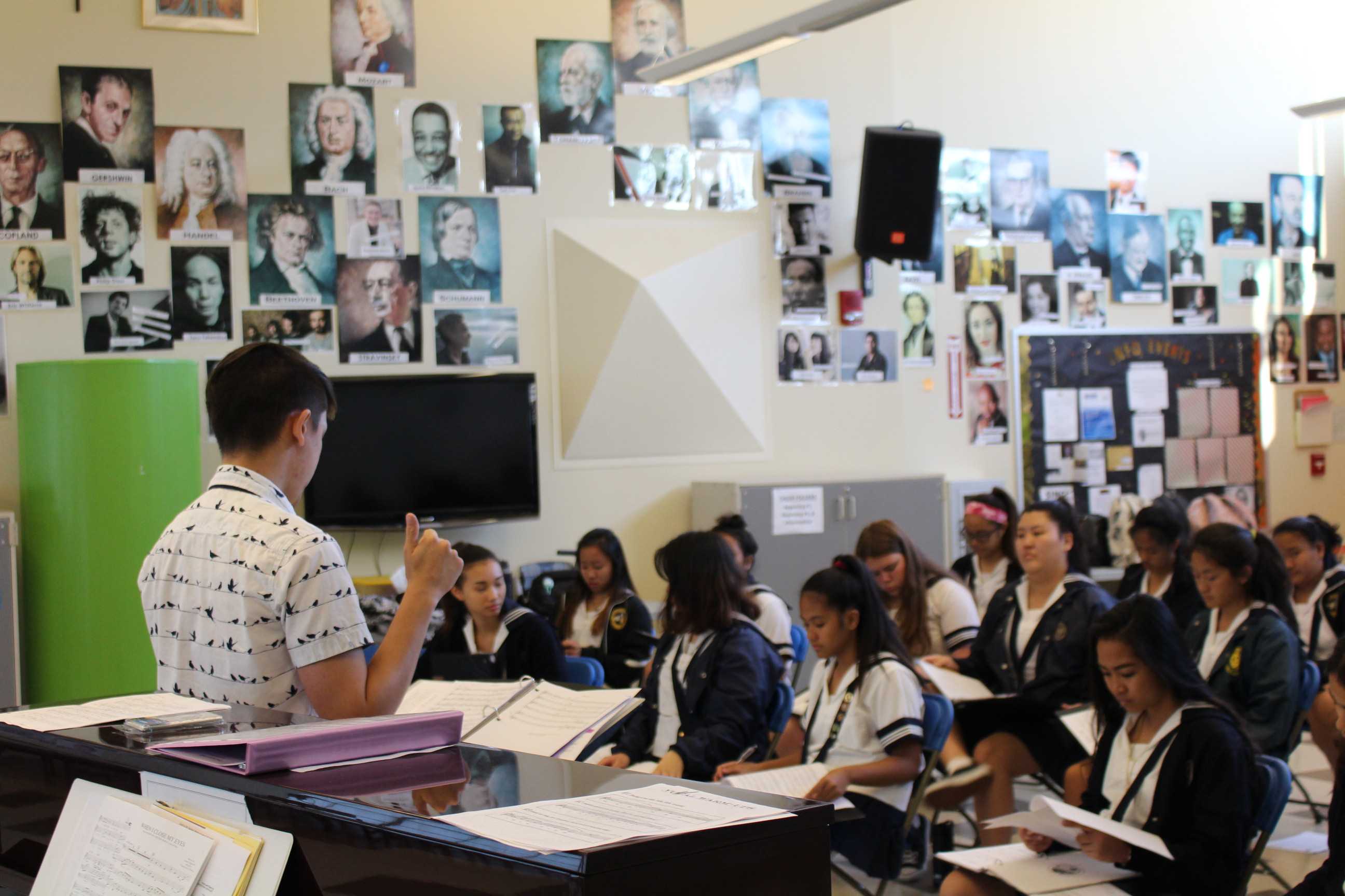 Concert choir students preparing for the Nā Leo Hou: Hawaii All-State Choral Festival. Photos by Rebecca Meyer.