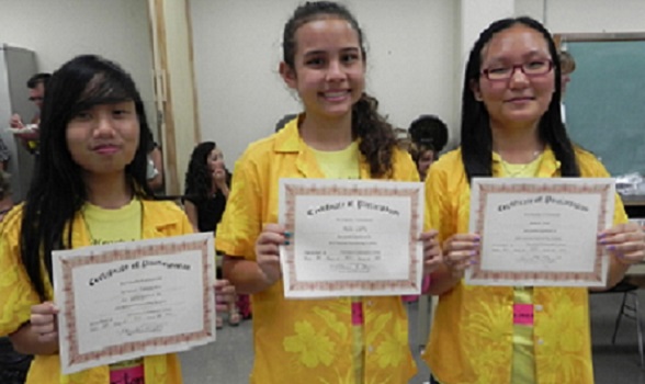 Junior Kristen Kate Tumacder and sophomores Malia Libby and Aimee Pak earned certificates of participation at Honolulu Community Colleges Summer Engineering Academy. The three students are considering engineering careers and participate in the schools robotics program.
