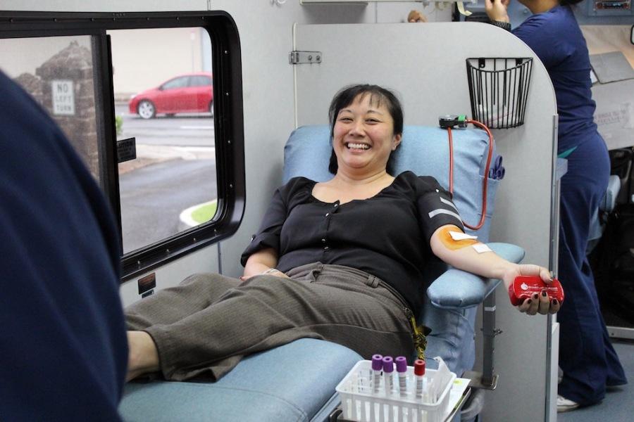 Business+department+employee%2C+Richlyn+Dominguez%2C+donates+blood+in+the+annual+blood+drive.