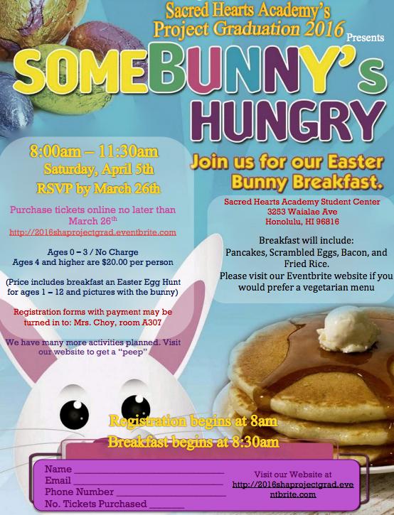 The sophomores will sponsor a breakfast with the Easter bunny to raise funds for Project Grad.