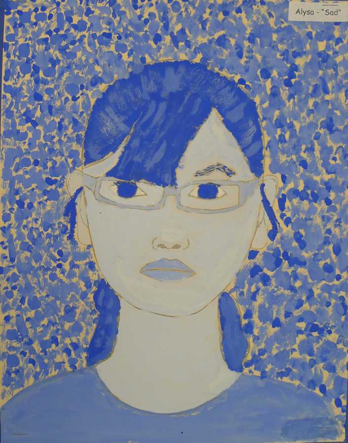 Lower school students created self-portraits in the style of Van Gogh.