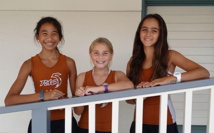 Junior High runners, Arianna Radona, Jessica Jorgensen and Elizabeth Vinci, were pleased with the results of the August cross country competition at Iolani School.