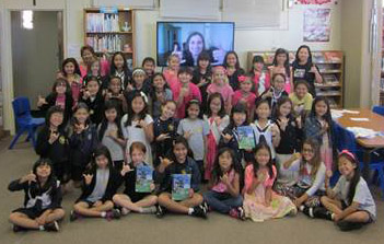 Third graders video chat with author