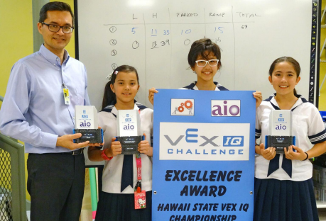VEX IQ team 2436 A will go to the Worlds competition in Kentucky for the first time after

outperforming elementary schools in the February competition. Sixth graders Kammiee Ardo, 

Nanami Mehring and Prudence Russell worked under the guidance of robotics teacher Peter 

Park and Robb Mehring, father of Nanami.

Photo credit: Sacred Hearts Parentline
