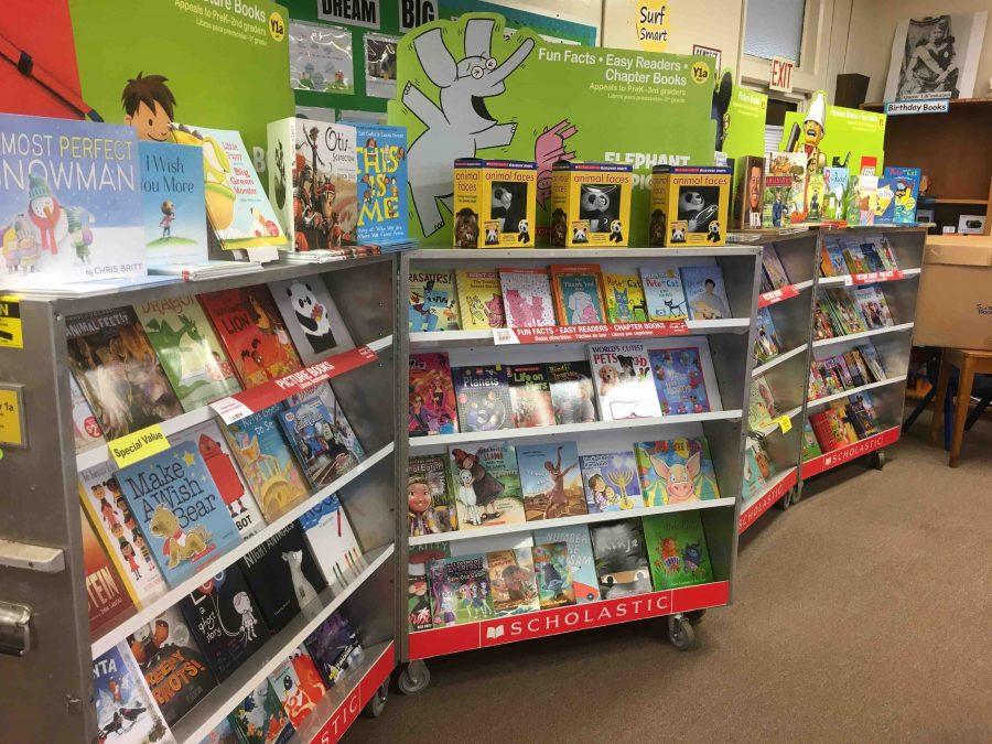 The lower school library transformed to fit all of the books for the book fair.