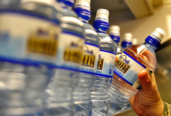 Bottles of water line grocery store shelves. Photo courtesy of Whiteman Air Force Base.
