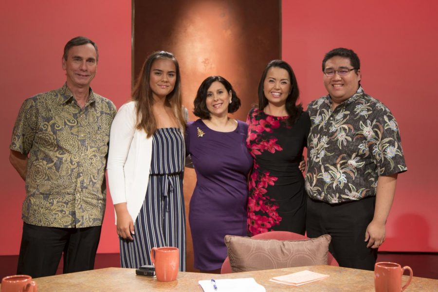 Journalist Daryl Huff, myself, moderator Beth Ann Kozlovich, journalist Yunji De Nies and University of Hawaii at Manoa student journalist Spencer Oshita participated in a live discussion on PBS Hawaii’s “Insights” program. We talked about the top news stories of the year, including net neutrality and homelessness. Photos courtesy of PBS Hawaii.
