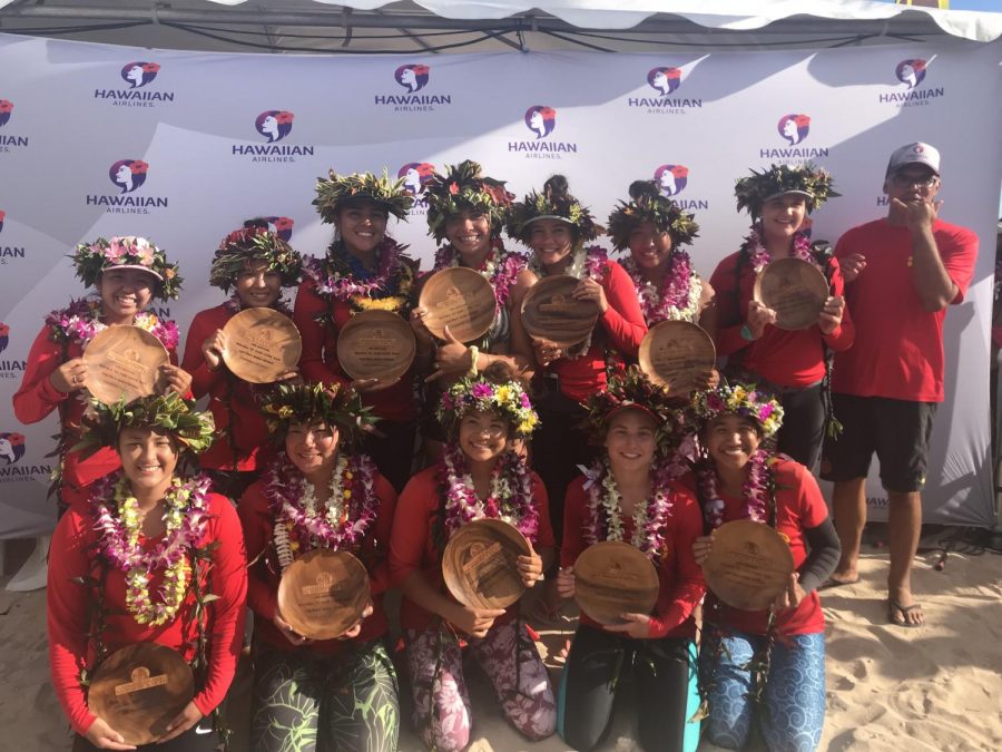The Kamehameha Canoe Club Junior Women’s crew placed second in the junior women’s division and 24th out of 65 crews. All photos by Rebecca Meyer. 