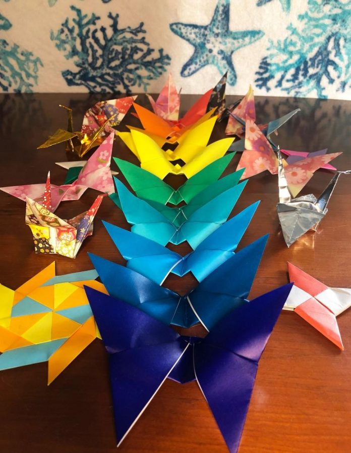 Origami creations of all kinds: cranes, stars and butterflies. Butterflies are  one of the easier folds, while cranes are one of the more difficult ones. Photo by Morgan Garza.