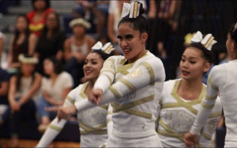 Academy cheerleaders rise to the occasion during competition last year. Photo courtesy of Alissa de Smet