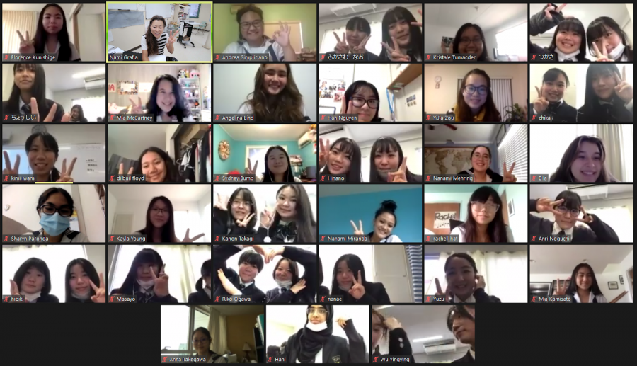 Sacred Hearts Academy students and highschool students from Japan snap a photo after meeting for the first time on Zoom.  All photos courtesy of Nami Grafia.
