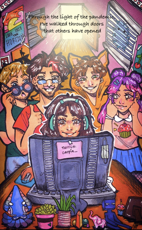 The onset of the pandemic created opportunities for social media influencers. More people stayed home and tuned into livestreaming content. From video gaming to music broadcasts, these online celebrities found success on platforms like YouTube and Twitch with paid partnerships; some making as much as $1,500 per month. This editorial cartoon depicts how the online community was a much needed metaphorical light during dark times brought on by the pandemic. Illustration by Journey Flores.