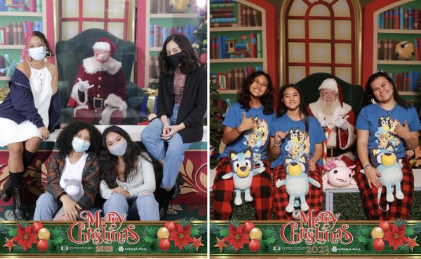 Christmas photos (left to right) during the pandemic and after