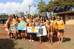 The Sacred Hearts Academy paddling crew celebrates their seniors, as they finish this season with smiles on their faces. Senior Mahina Monsarrat-Ohelo recalls her loving memories and four years paddling for the school. All photos by Joy Gora-Aina.