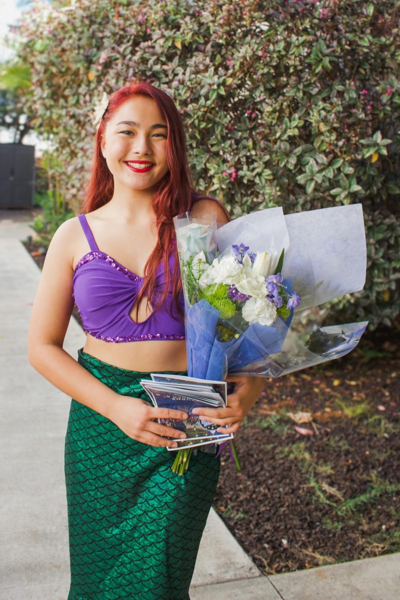 Freshman McKinnely Harris stars as Princess Ariel in this year’s “Little Mermaid Jr.” production at Sacred Hearts Academy. In her first year at the Academy, Harris took on the lead role in her first Mo‘olelo Studios production. She performed alongside students from several Oahu schools in the musical staged in the Academy's auditorium. Harris also appeared on KHON2’s morning show to promote the production, which featured immersive projections and drew families, alumnae and community members to campus for the under-the-sea performance.