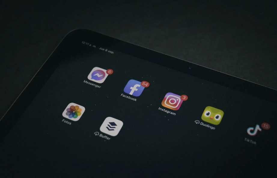Tablet displaying social media apps